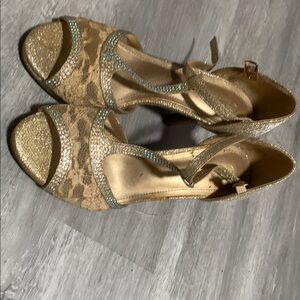 Call It Spring Gold and Tan Heels with Ankle Straps